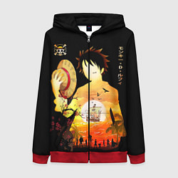 Толстовка на молнии женская Силуэт Луффи One piece, цвет: 3D-красный