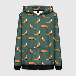 Толстовка на молнии женская Лисы паттерн, цвет: 3D-черный