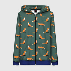 Толстовка на молнии женская Лисы паттерн, цвет: 3D-синий
