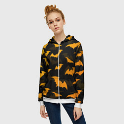Толстовка на молнии женская ЛЕТУЧИЕ МЫШИ НОЧЬ ХЕЛЛОУИН HALLOWEEN NIGHT BATS, цвет: 3D-белый — фото 2
