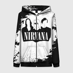 Толстовка на молнии женская Нирвана Рок Группа Гранж ЧБ Nirvana, цвет: 3D-черный
