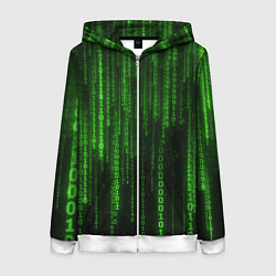 Толстовка на молнии женская Матрица двоичный код, цвет: 3D-белый