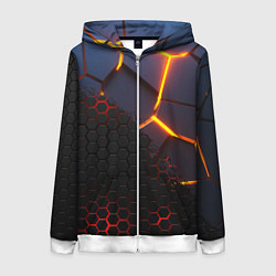 Толстовка на молнии женская 3D РАЗЛОМ И СТАЛЬНАЯ БРОНЯ ПОПУЛЯРНЫЕ ТЕКСТУРЫ, цвет: 3D-белый