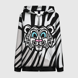 Толстовка на молнии женская Забавный Белый тигр, цвет: 3D-черный