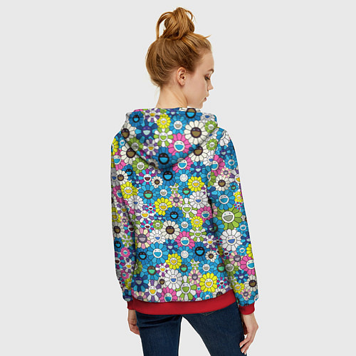 Женская толстовка на молнии Takashi Murakami Улыбающиеся цветы / 3D-Красный – фото 4