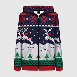 Толстовка на молнии женская СВИТЕР С ОЛЕНЯМИ DEER SWEATER, цвет: 3D-красный