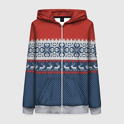 Толстовка на молнии женская НОВОГОДНИЙ УЗОР С ОЛЕНЯМИ, цвет: 3D-меланж