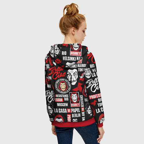 Женская толстовка на молнии БУМАЖНЫЙ ДОМ ЛОГОБОМБИНГ LA CASA DE PAPEL / 3D-Красный – фото 4