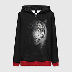Толстовка на молнии женская Тигр черно-белый соты, цвет: 3D-красный