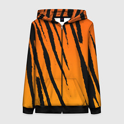 Толстовка на молнии женская Шкура тигра диагональ, цвет: 3D-черный