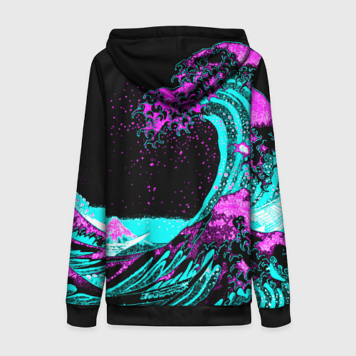 Женская толстовка на молнии НЕОНОВАЯ ЯПОНИЯ, ВОЛНА, ФУДЗИЯМА NEON JAPAN / 3D-Черный – фото 2