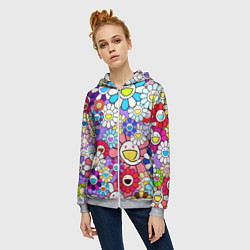 Толстовка на молнии женская Цветы Takashi Murakami, цвет: 3D-меланж — фото 2
