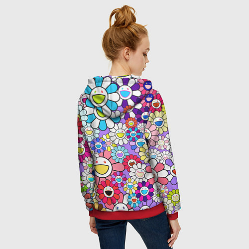 Женская толстовка на молнии Цветы Takashi Murakami / 3D-Красный – фото 4