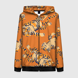 Толстовка на молнии женская Тигр паттерн, цвет: 3D-черный