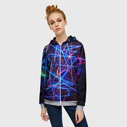 Толстовка на молнии женская NEON LINES Glowing Lines Effect, цвет: 3D-меланж — фото 2