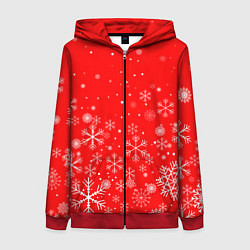 Толстовка на молнии женская Летящие снежинки, цвет: 3D-красный