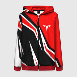 Толстовка на молнии женская TESLA MOTORS RED LINE ТЕСЛА, цвет: 3D-красный