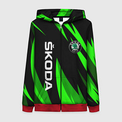 Толстовка на молнии женская SKODA Логотип Узор, цвет: 3D-красный