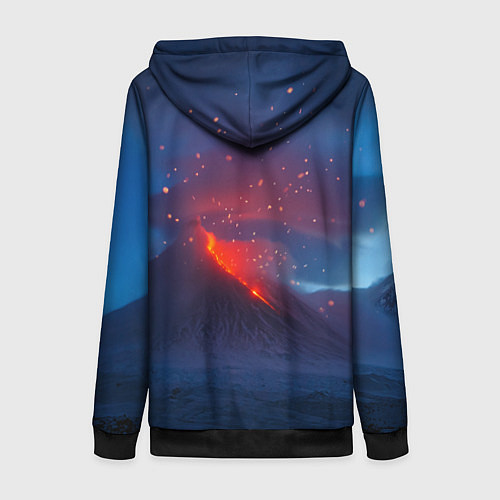 Женская толстовка на молнии Извержение вулкана ночью / 3D-Черный – фото 2