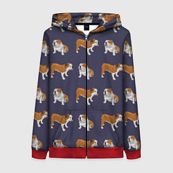 Толстовка на молнии женская Английские бульдоги паттерн, цвет: 3D-красный