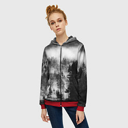 Толстовка на молнии женская ТУМАННЫЙ ЛЕС - ТЕМНЫЙ ЛЕС, цвет: 3D-красный — фото 2