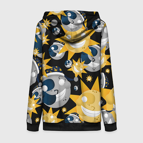 Женская толстовка на молнии Солнце и Луна из FNAF Security Breach Паттерн / 3D-Черный – фото 2