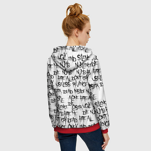 Женская толстовка на молнии DEAD INSIDE 1000-7 / 3D-Красный – фото 4