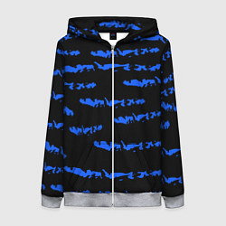 Женская толстовка на молнии Полосатый синий с черным как водяной тигр