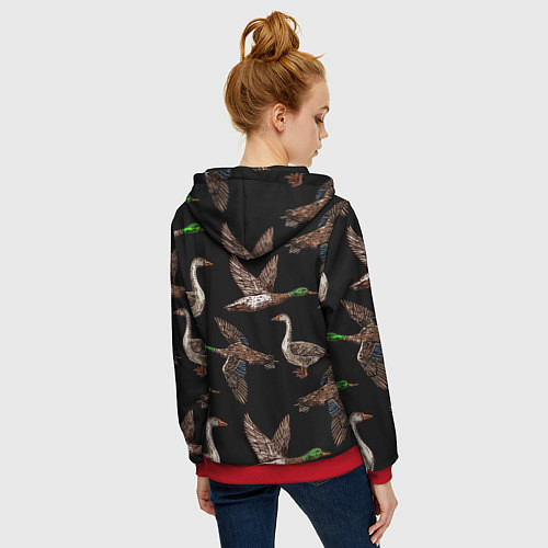 Женская толстовка на молнии Утки паттерн / 3D-Красный – фото 4