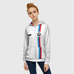 Толстовка на молнии женская БМВ 3 STRIPE BMW WHITE, цвет: 3D-белый — фото 2