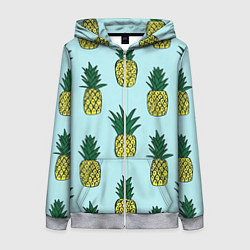 Толстовка на молнии женская Рисунок ананасов, цвет: 3D-меланж