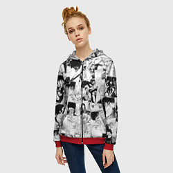 Толстовка на молнии женская Синий Экзорцист паттерн, цвет: 3D-красный — фото 2