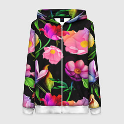 Толстовка на молнии женская Цветочный узор Floral pattern, цвет: 3D-белый