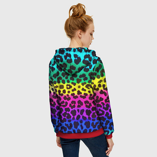 Женская толстовка на молнии Leopard Pattern Neon / 3D-Красный – фото 4