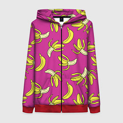 Толстовка на молнии женская Banana pattern Summer Color, цвет: 3D-красный