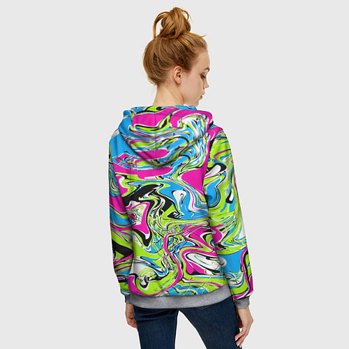 Женская толстовка на молнии Абстрактные мраморные разводы в ярких цветах Поп а / 3D-Меланж – фото 4