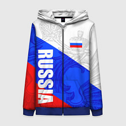 Толстовка на молнии женская RUSSIA - SPORTWEAR - ТРИКОЛОР, цвет: 3D-синий