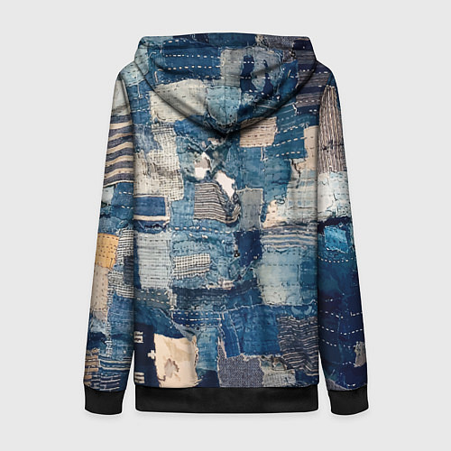 Женская толстовка на молнии Patchwork Jeans Осень Зима 2023 / 3D-Черный – фото 2