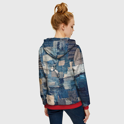 Женская толстовка на молнии Patchwork Jeans Осень Зима 2023 / 3D-Красный – фото 4