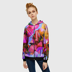 Толстовка на молнии женская Красочный летний цветочный паттерн Summer color pa, цвет: 3D-черный — фото 2