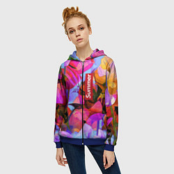 Толстовка на молнии женская Красочный летний цветочный паттерн Summer color pa, цвет: 3D-синий — фото 2