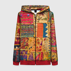 Толстовка на молнии женская Пэчворк Лоскутное одеяло Patchwork Quilt, цвет: 3D-красный
