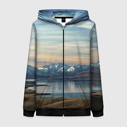 Толстовка на молнии женская Горы озеро природа, цвет: 3D-черный