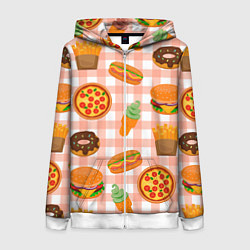 Женская толстовка на молнии PIZZA DONUT BURGER FRIES ICE CREAM pattern