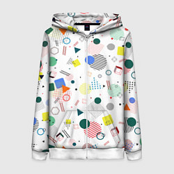 Толстовка на молнии женская MULTICOLORED GEOMETRIC SHAPES, цвет: 3D-белый