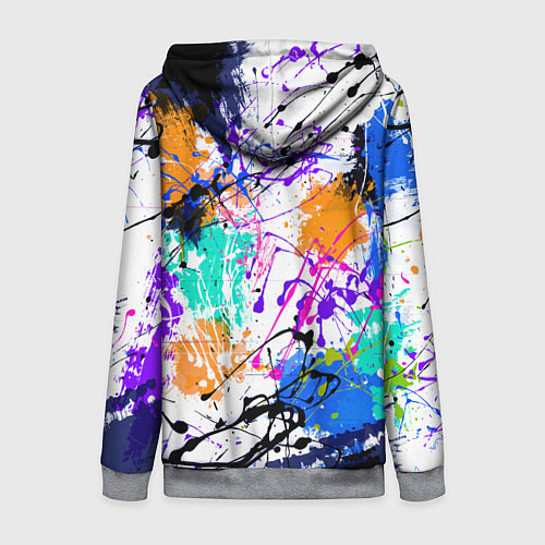 Женская толстовка на молнии Брызги и мазки разноцветных красок на белом фоне / 3D-Меланж – фото 2