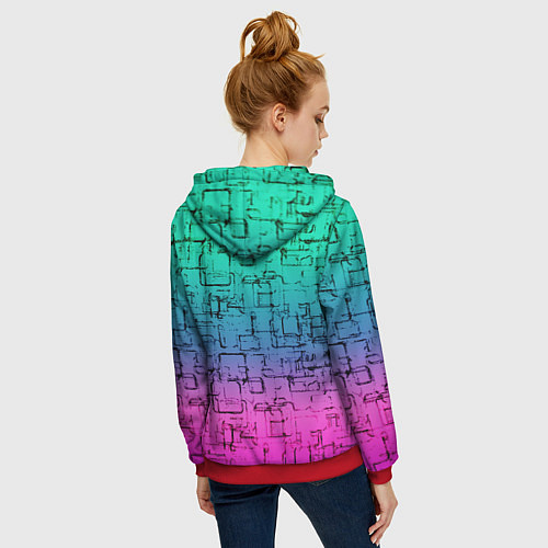Женская толстовка на молнии Абстрактный узор на розово-бирюзовом градиентном ф / 3D-Красный – фото 4