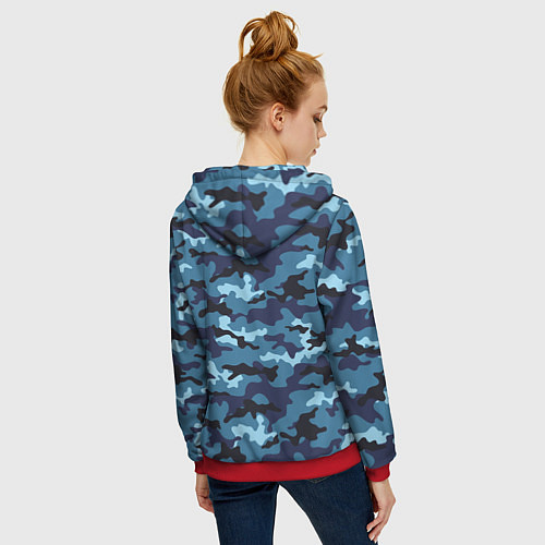 Женская толстовка на молнии Камуфляж Тёмно-Синий Camouflage Dark-Blue / 3D-Красный – фото 4