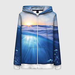 Толстовка на молнии женская Грань между небом и водой, цвет: 3D-белый