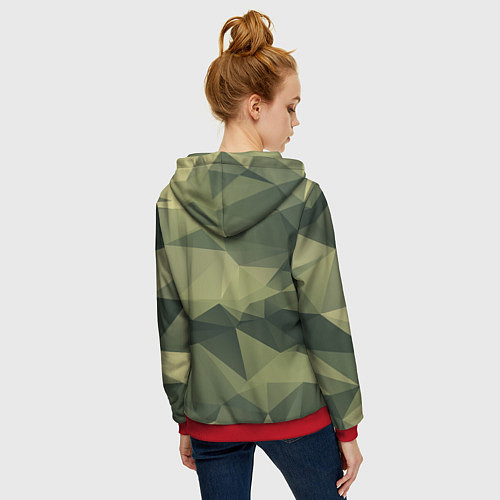 Женская толстовка на молнии 3д полигоны - камуфляж / 3D-Красный – фото 4